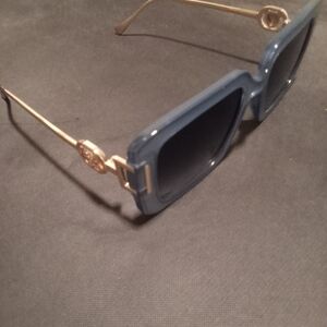 Blue Square Sunglasses with Gold Accents